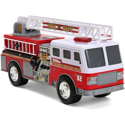 The ladder does not move with the lever, but it twists both ways if you move it manually just fine! Sounds and lights all work!. . Tonka fire truck